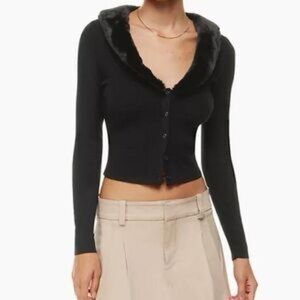 Aritzia Sunday Best Black Cardigan with Faux Fur